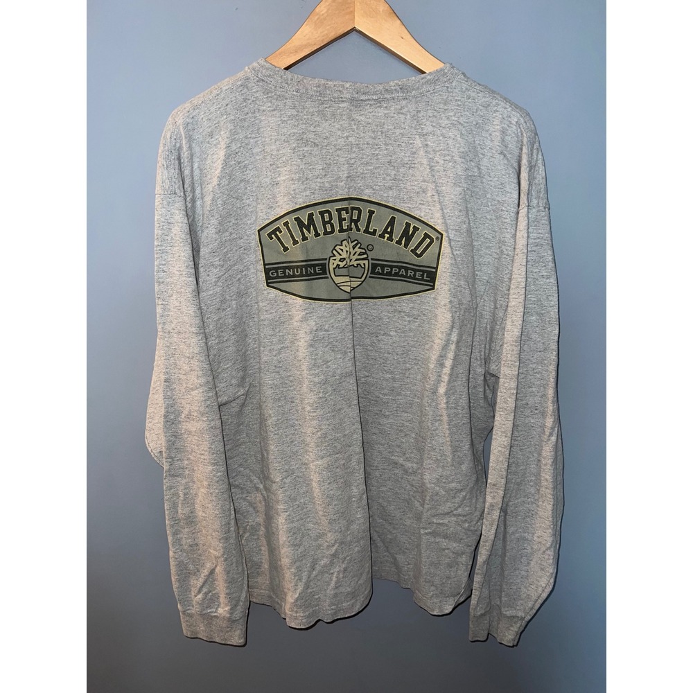 Timberland Mens Long Sleeve Graphic T-Shirt Gray Large Embroidered Logo USA Made